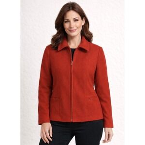 Vintage Harvé Benard Orange Wool Cashmere Zip Jacket Petite 6P Classic Tailored.